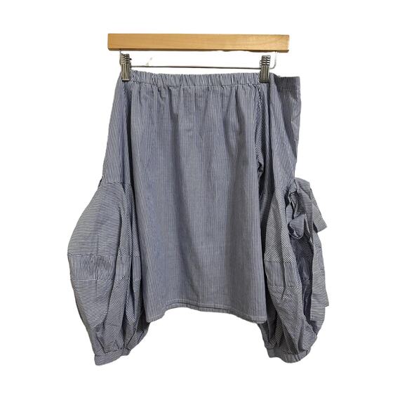 Aqua Women's Poplin Blue Pinstripe Off The Shoulder Bishop Sleeve Blouse Size XS - Picture 5 of 5